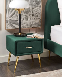 Beliani 1 Drawer Bedside Table Flayat Velvet Emerald Green - thumbnail 2
