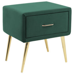 Beliani 1 Drawer Bedside Table Flayat Velvet Emerald Green - thumbnail 1