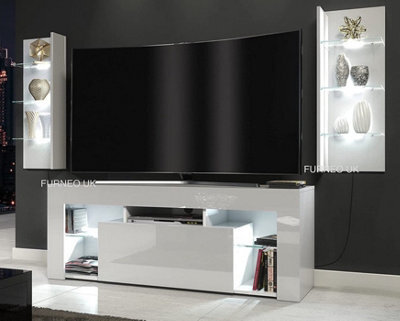 Furneo High Gloss & Matt White Living Room Set Tv Stand Display Cabinets White Led Lights Clifpuz 09 - image 1