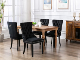 HomeTouch Set Of 6 Lux Velvet Kitchen Dining Chairs With Pull Knocker Ring Back Black Home Office Bedroom Chairs - thumbnail 2