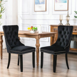 HomeTouch Set Of 6 Lux Velvet Kitchen Dining Chairs With Pull Knocker Ring Back Black Home Office Bedroom Chairs - thumbnail 3