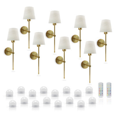 Auraglow Omniance Monaco Rechargeable Wireless Wall Lights With Remote - Brass - 8 Lamps, 16 Light Sources, 2 Remotes - image 1