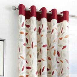 Fusion Beechwood Leaf Trail Pair Of 100% Cotton Red Eyelet Curtains - thumbnail 2