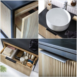 Homestylestore Black And Light Oak 800mm Bathroom Fluted Vanity Unit And 400mm Round Countertop Basin - thumbnail 4