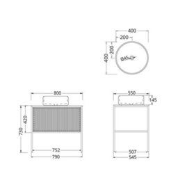 Homestylestore Black And Light Oak 800mm Bathroom Fluted Vanity Unit And 400mm Round Countertop Basin - thumbnail 5