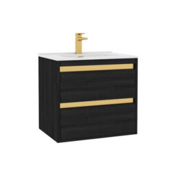 Royal Bathrooms Orion 600mm Wall Hung Bathroom Vanity Unit 2 Drawer Hale Black With Ceramic Basin & Brushed Brass Accent Trim - thumbnail 7