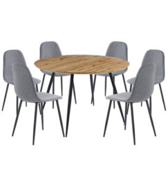 Hallowood Furniture Cullompton Large Round Dining Table Light Oak Effect Top (120Cm) With 6 Chairs - thumbnail 8