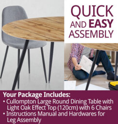 Hallowood Furniture Cullompton Large Round Dining Table Light Oak Effect Top (120Cm) With 6 Chairs - thumbnail 7