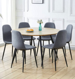 Hallowood Furniture Cullompton Large Round Dining Table Light Oak Effect Top (120Cm) With 6 Chairs