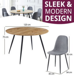Hallowood Furniture Cullompton Large Round Dining Table Light Oak Effect Top (120Cm) With 6 Chairs - thumbnail 3