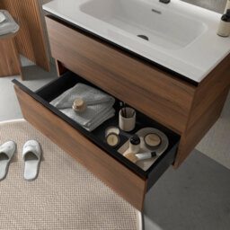 Cygnus bath Bequia Metal Vanity Unit 100Cm Walnut Basin Ceramic - thumbnail 2