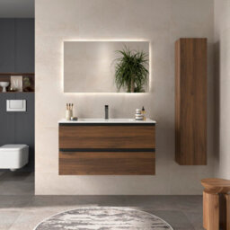 Cygnus bath Bequia Metal Vanity Unit 100Cm Walnut Basin Ceramic - thumbnail 1