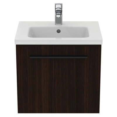 Ideal Standard I.life S Matt Coffee Brown Oak Effect Wall-Mounted Vanity Unit & Basin Set With 1 Black Handle (W)500mm (H)440mm - image 1