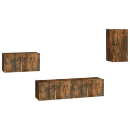 Berkfield Classic 4 Piece Tv Cabinet Set Smoked Oak Engineered Wood - thumbnail 1