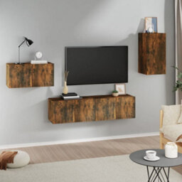 Berkfield Classic 4 Piece Tv Cabinet Set Smoked Oak Engineered Wood - thumbnail 2