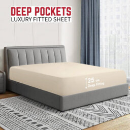 Ameha Cream Fitted Sheet Anti Allergic Extra Deep 25 Cm Bedsheet Double Microfiber Hypoallergenic Durable Bedsheet(137X190Cm) - thumbnail 1