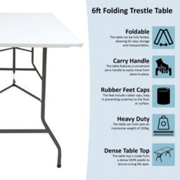 Lassic Home Vida Folding 3 Piece Set - 6Ft Heavy Duty Portable Folding Table & Chairs - Ready Assembled - thumbnail 9