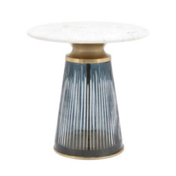 Xample Gallery Seville Blue Side Table With White Marble Top, Blue Glass Base & Gold Metal Accents - Luxury Accent Table - thumbnail 5