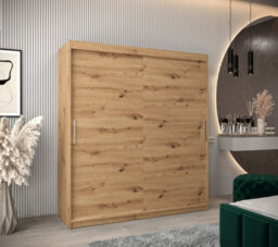 Arte Tokyo Contemporary 2 Sliding Door Wardrobe 9 Shelves 2 Rails Oak Artisan Effect (H)2000mm (W)1800mm (D)620mm - thumbnail 2