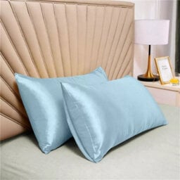 Ameha Sky Blue Stain Silk Pillowcase Ultra Soft Anti Wrinkle Envelop Closure Pillow Cover For Hair & Skin Friendly 50X75Cm Pair - thumbnail 5