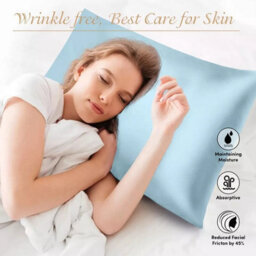 Ameha Sky Blue Stain Silk Pillowcase Ultra Soft Anti Wrinkle Envelop Closure Pillow Cover For Hair & Skin Friendly 50X75Cm Pair - thumbnail 1