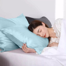 Ameha Sky Blue Stain Silk Pillowcase Ultra Soft Anti Wrinkle Envelop Closure Pillow Cover For Hair & Skin Friendly 50X75Cm Pair - thumbnail 2