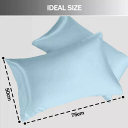 Ameha Sky Blue Stain Silk Pillowcase Ultra Soft Anti Wrinkle Envelop Closure Pillow Cover For Hair & Skin Friendly 50X75Cm Pair - thumbnail 8
