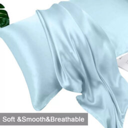 Ameha Sky Blue Stain Silk Pillowcase Ultra Soft Anti Wrinkle Envelop Closure Pillow Cover For Hair & Skin Friendly 50X75Cm Pair - thumbnail 9