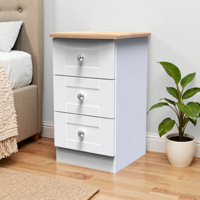 Santander Ready Assembled Matt White & Oak 3 Drawer Wide Bedside Chest (H)692mm (W)395mm (D)411mm - image 1
