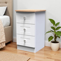 Santander Ready Assembled Matt White & Oak 3 Drawer Wide Bedside Chest (H)692mm (W)395mm (D)411mm - thumbnail 1