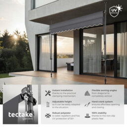 Tectake Awning With Hand Crank - Pressure Fitted , Height Adjustable 300 X 180 Cm - Black/grey - thumbnail 2