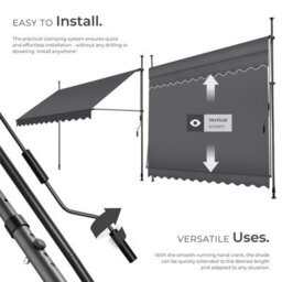 Tectake Awning With Hand Crank - Pressure Fitted , Height Adjustable 300 X 180 Cm - Black/grey - thumbnail 3