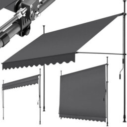 Tectake Awning With Hand Crank - Pressure Fitted , Height Adjustable 300 X 180 Cm - Black/grey - thumbnail 1