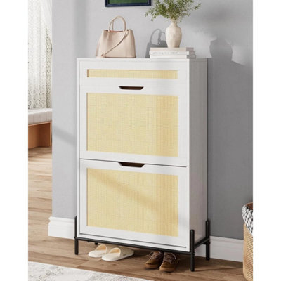 Rattan Shoe Cabinet With 3 Drawer Slim Wood Shoe Rack Organizer Storage Entryway - image 1