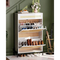 Rattan Shoe Cabinet With 3 Drawer Slim Wood Shoe Rack Organizer Storage Entryway - thumbnail 3