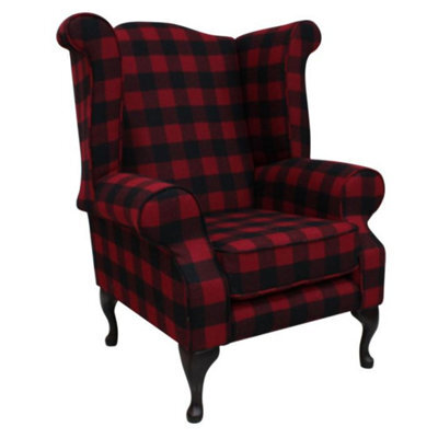 Chesterfield High Back Wing Chair Buffalo Red Wool In Queen Anne Style - image 1