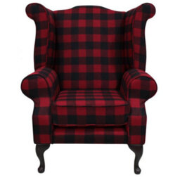 Chesterfield High Back Wing Chair Buffalo Red Wool In Queen Anne Style - thumbnail 2