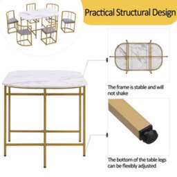 Matteo Modern 6-Chair Dining Table Set With Backrests, Gray Upholstery And Gold Iron Frame - thumbnail 7