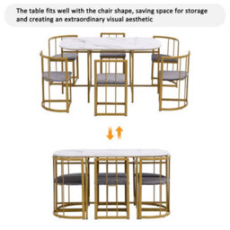 Matteo Modern 6-Chair Dining Table Set With Backrests, Gray Upholstery And Gold Iron Frame - thumbnail 8
