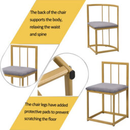 Matteo Modern 6-Chair Dining Table Set With Backrests, Gray Upholstery And Gold Iron Frame - thumbnail 5
