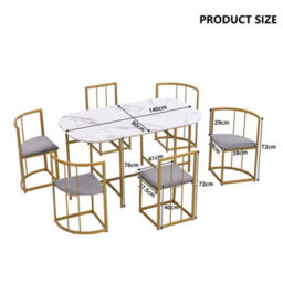Matteo Modern 6-Chair Dining Table Set With Backrests, Gray Upholstery And Gold Iron Frame - thumbnail 9