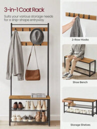 LEDREM 3-In-1 Steel Frame Coat Rack With Shoe Shelf Hallway Modern Style Oak And Cream - thumbnail 3