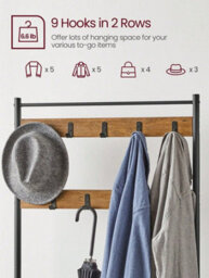 LEDREM 3-In-1 Steel Frame Coat Rack With Shoe Shelf Hallway Modern Style Oak And Cream - thumbnail 4
