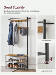 LEDREM 3-In-1 Steel Frame Coat Rack With Shoe Shelf Hallway Modern Style Oak And Cream - thumbnail 5