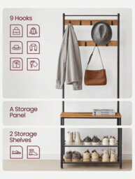 LEDREM 3-In-1 Steel Frame Coat Rack With Shoe Shelf Hallway Modern Style Oak And Cream - thumbnail 8