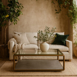 Wyld Haus Siena Grey Shagreen Glass And Brushed Gold Coffee Table