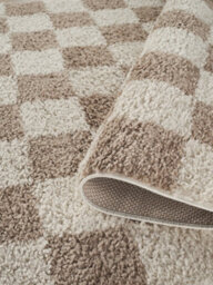 Chester Living Room Shaggy Area Rug Modern - Contemporary Checkered Design - Hallway Runner Indoor Rug Beige 200X290 Cm - thumbnail 3