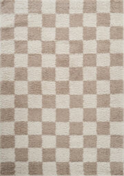 Chester Living Room Shaggy Area Rug Modern - Contemporary Checkered Design - Hallway Runner Indoor Rug Beige 200X290 Cm - thumbnail 2