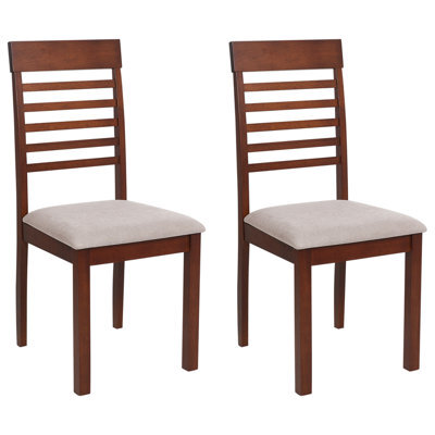 Beliani Set Of 2 Dining Chairs Ortley Wood Dark Brown/ Taupe - image 1
