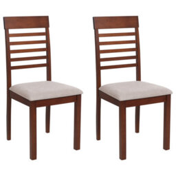 Beliani Set Of 2 Dining Chairs Ortley Wood Dark Brown/ Taupe